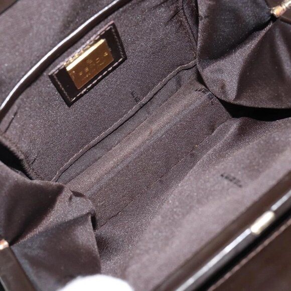 FENDI Hand Bag Leather Brown Gold Auth gh869 - Picture 13 of 16